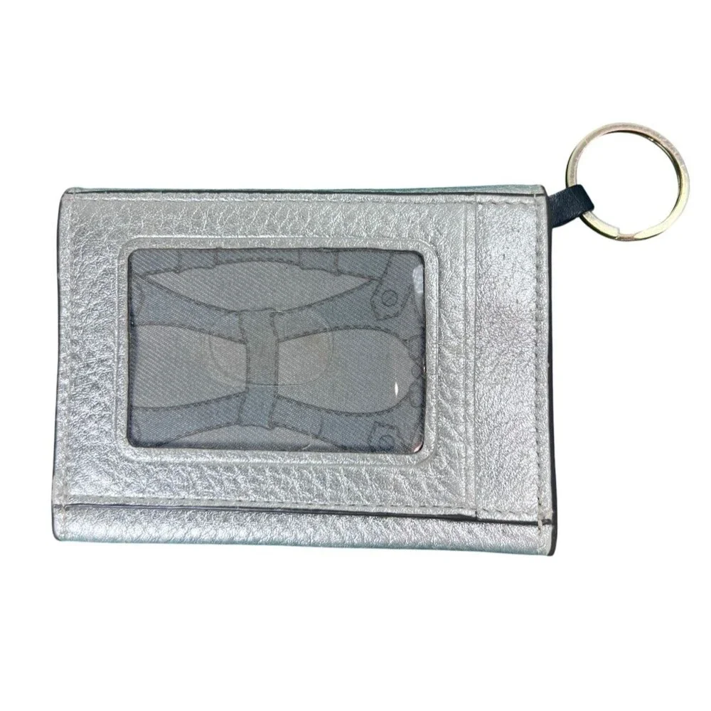Aimee Kestenberg Silver Metallic Leather Keychain Wallet Card Holder